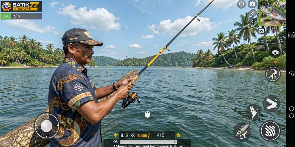 Screenshot utama BATIK77: Menampilkan gameplay seru saat memancing.