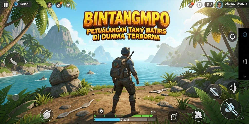 Screenshot gameplay BINTANGMPO menampilkan petualangan mengesankan di dunia terbuka.