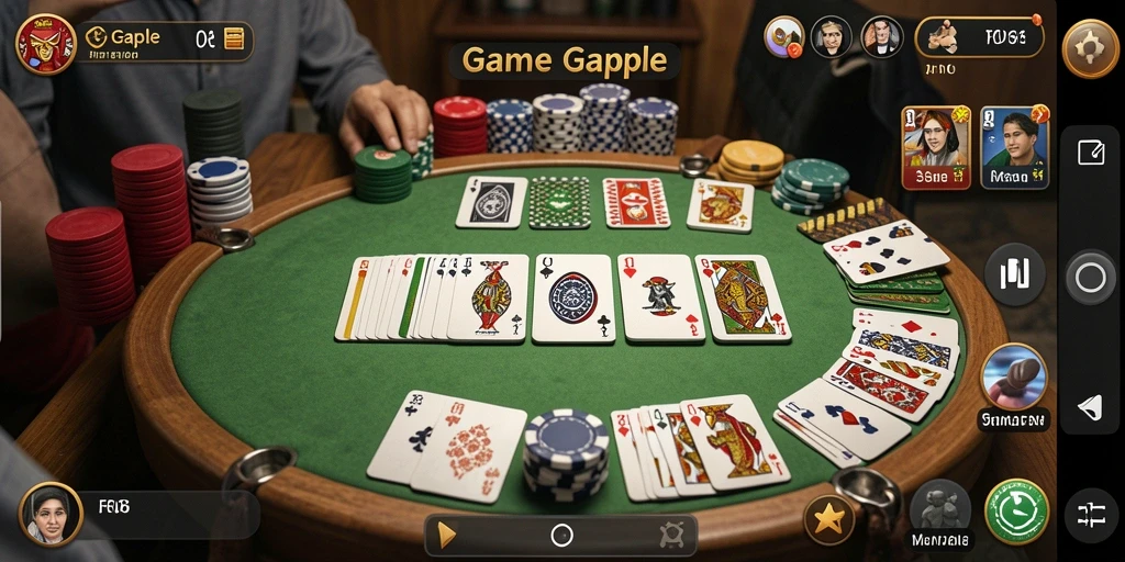 Screenshot permainan Gaple F08 yang menampilkan antusiasme para pemain.