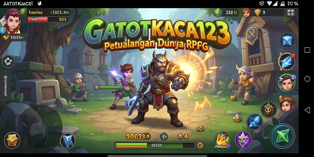 Tangkapan layar utama GATOTKACA123 menampilkan aksi seru dalam gameplay RPG.