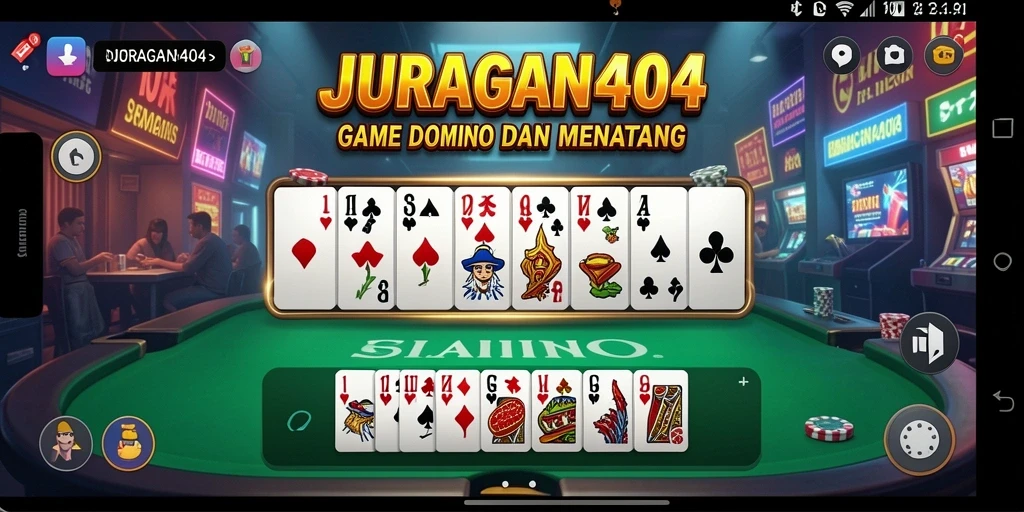 Screenshot gameplay JURAGAN404 menampilkan aksi seru dalam permainan Domino.
