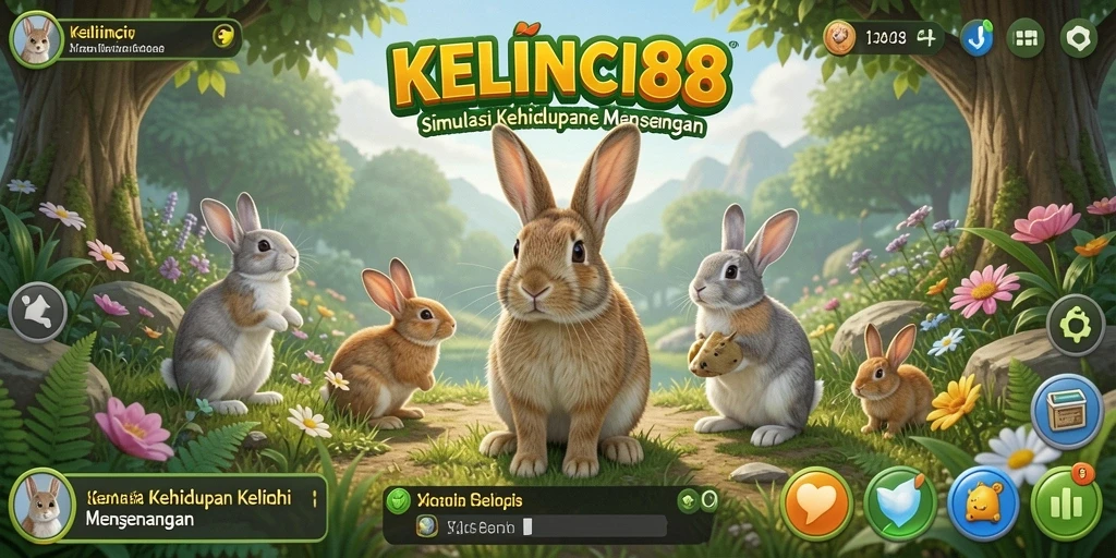 Screenshot KELINCI88 menampilkan kelinci dalam lingkungan yang cerah dan warna-warni.