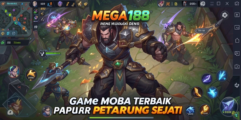 Screenshot gameplay MEGA188 dengan aksi seru di arena MOBA.