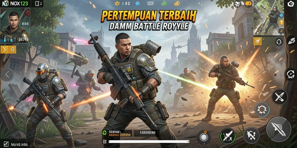 Screenshot gameplay NOX123 menampilkan pertarungan seru dan strategis di medan perang.