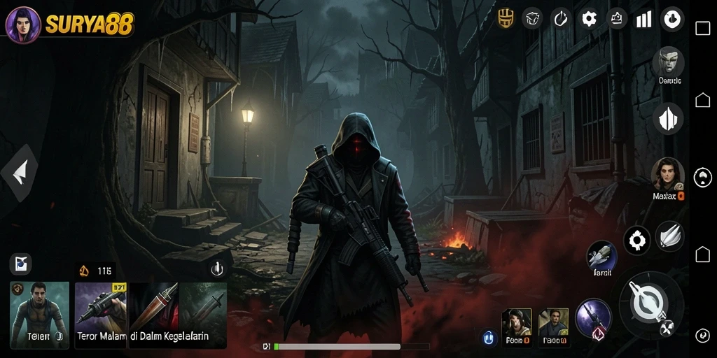 Tampilan menegangkan dalam gameplay SURYA88 dengan suasana horor yang memikat.